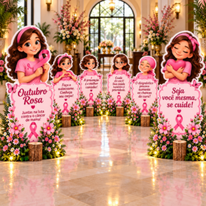 KIT OUTUBRO ROSA — 6 TOTENS DECORATIVOS