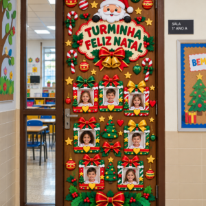 PAINEL DE PORTA TURMINHA FELIZ NATAL – PERSONALIZÁVEL NO CANVA